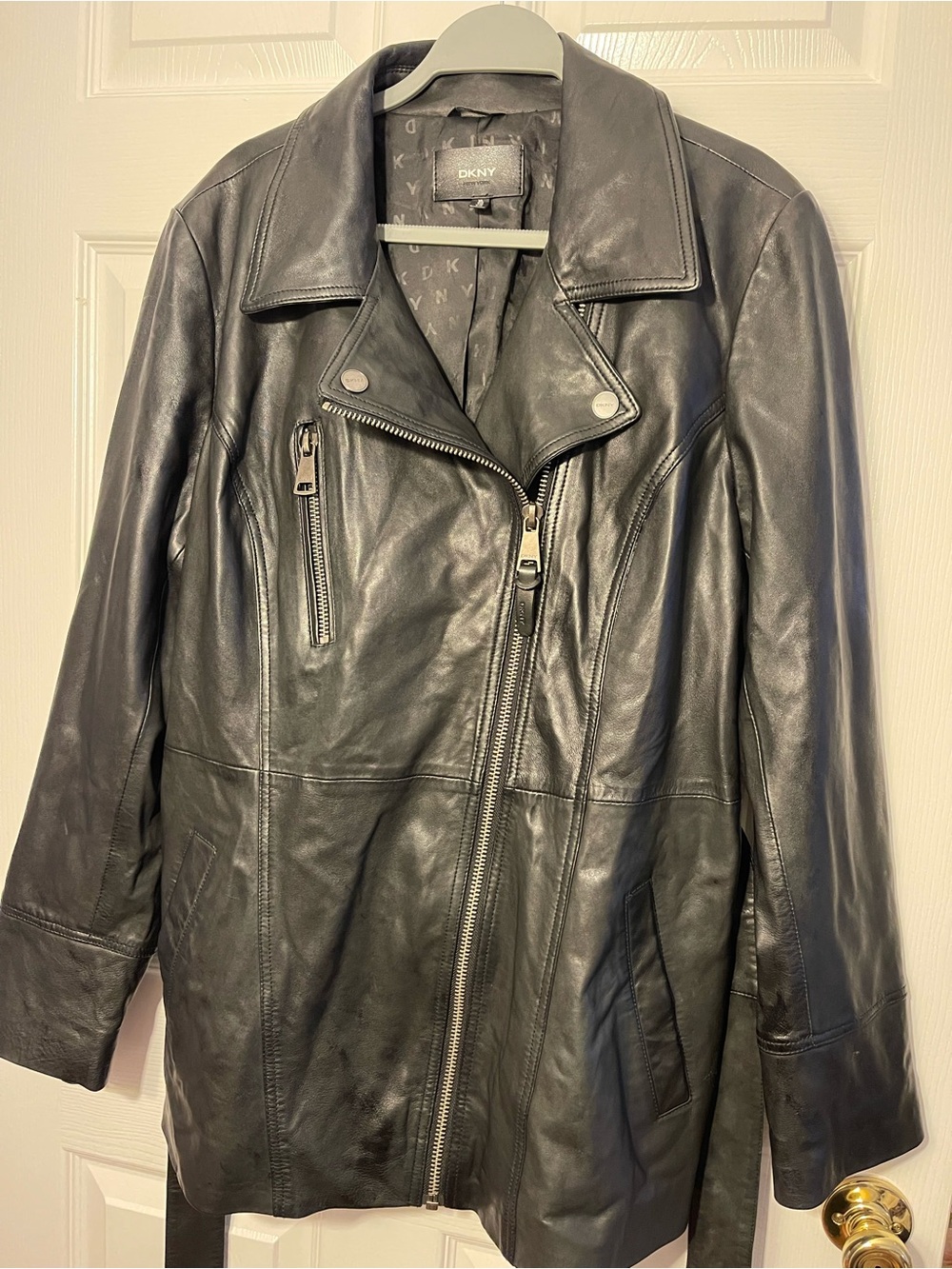 DKNY Black Leather Moto-Style Zip Jacket